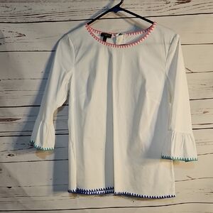 Talbots Petite White Tunic Top‎ with Colorful Embroidered Trim SZ SP